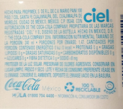 Agua natural de 355 ml, ciel, pieza