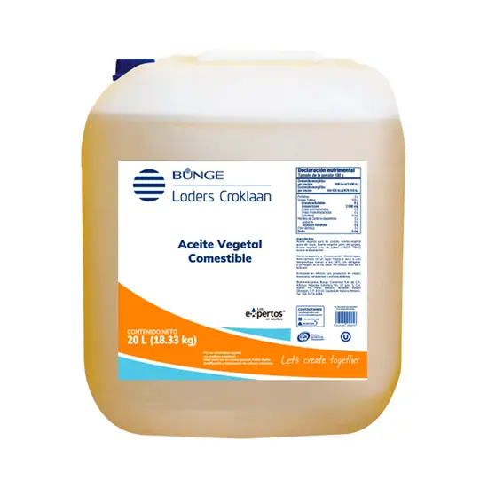 Aceite de soya comestible le 20 lts, bunge, bidom