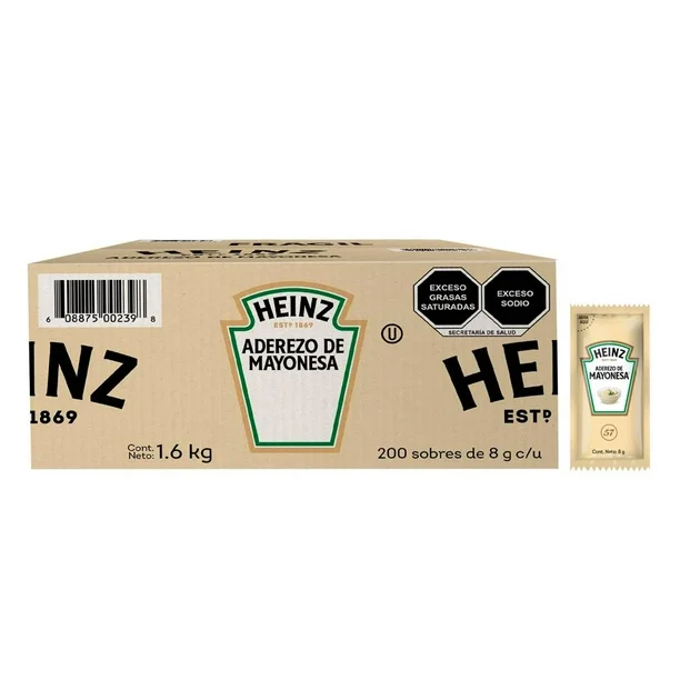Aderezo de mayonesa de 8 grs 200 pz, Heinz, caja
