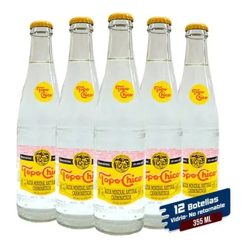 Agua mineral 355ml 12 pz, topo chico, paquete