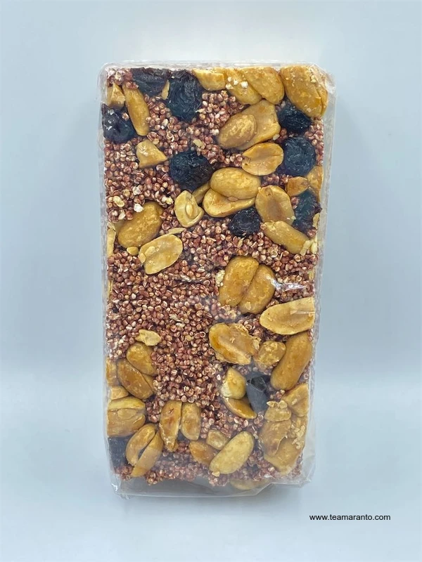 Alegrias con amaranto, cacahuate y pasas por barras, pieza