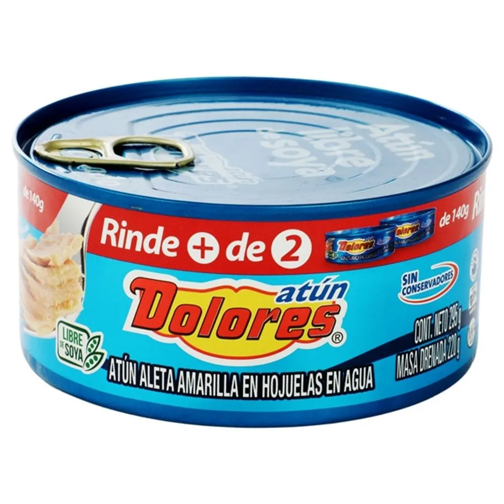 Atún en agua, 295 grs, dolores, lata