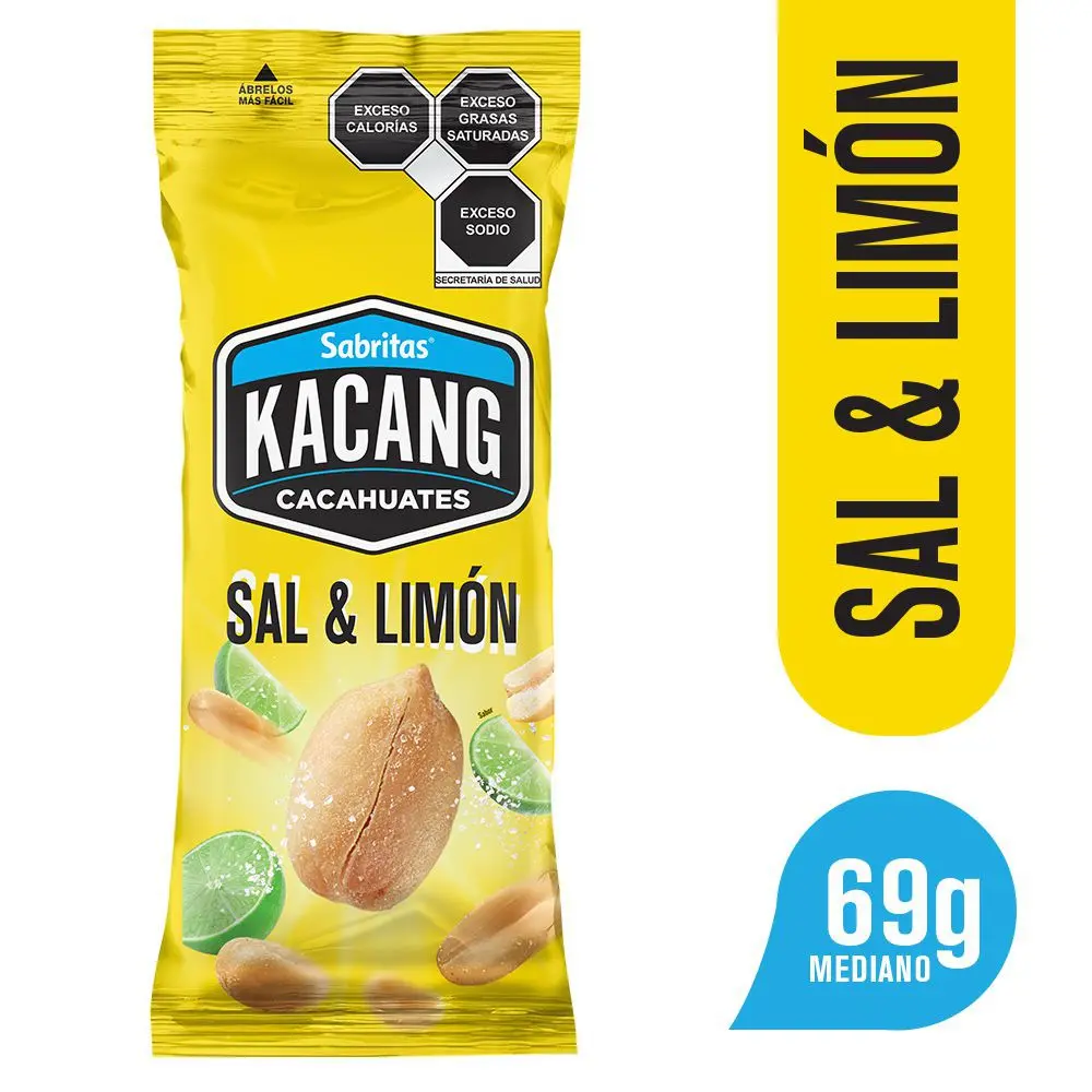 Cacahuate con sal y limon 69 g, kacang, pieza