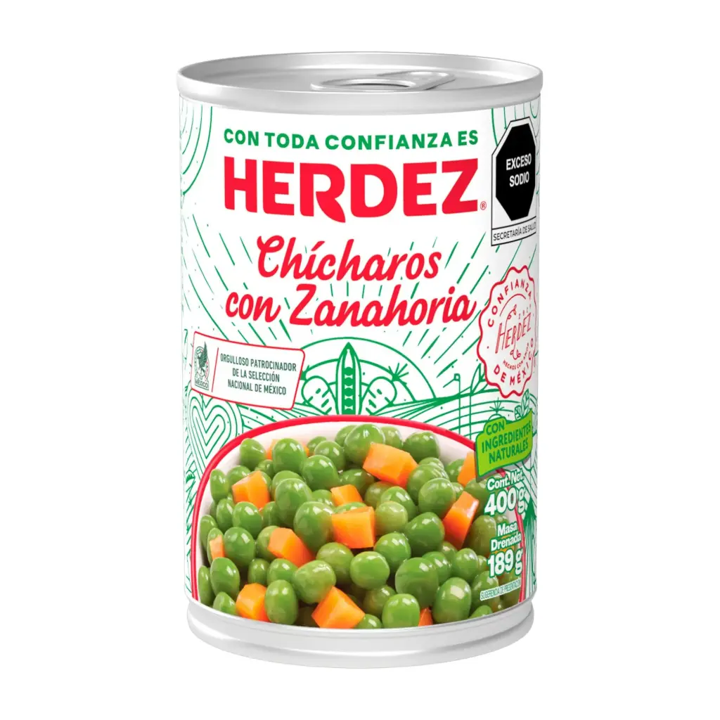 Chicharos y zanahoria 400 grs, herdez, lata