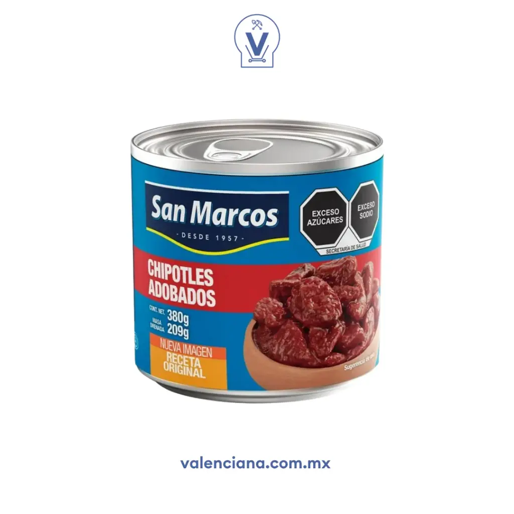 Chile chipotle enlatado "san marcos", 380 gramos, lata