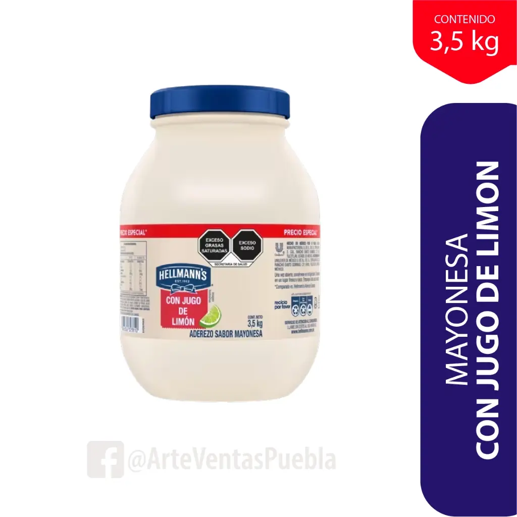[708B] Mayonesa con limón 3.5 kg, hellman's, bote