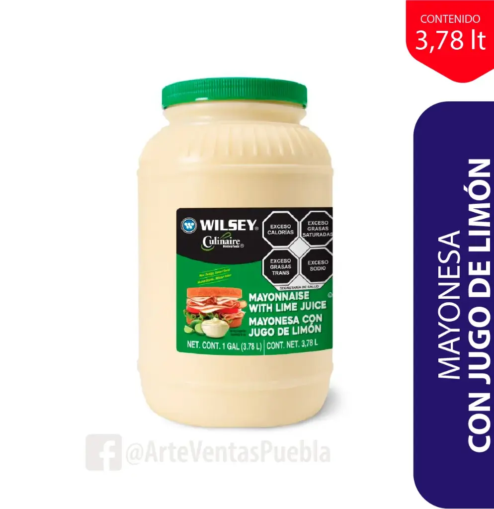 Mayonesa con limon 3.78 kg, wilsey, bote