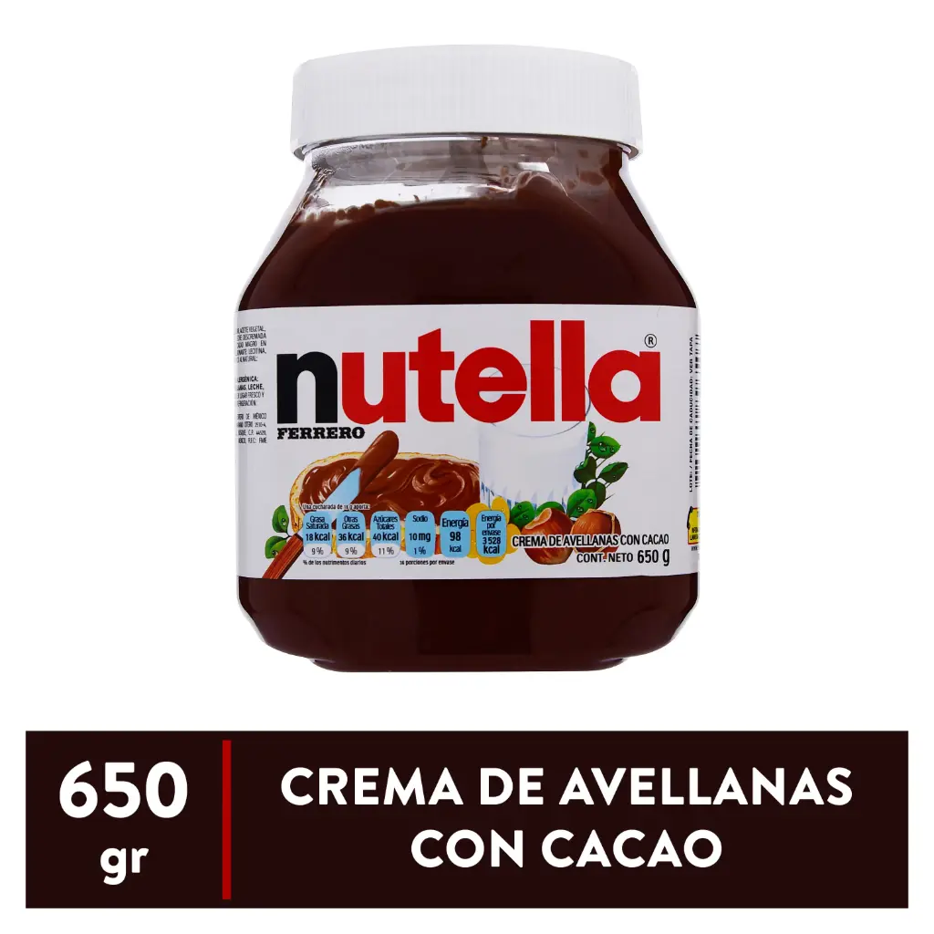 Crema de avellana de 650 gramos, Nutella, frasco