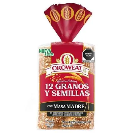 Pan integral 12 granos y semillas 680 g, oroweat  bimbo, bolsa