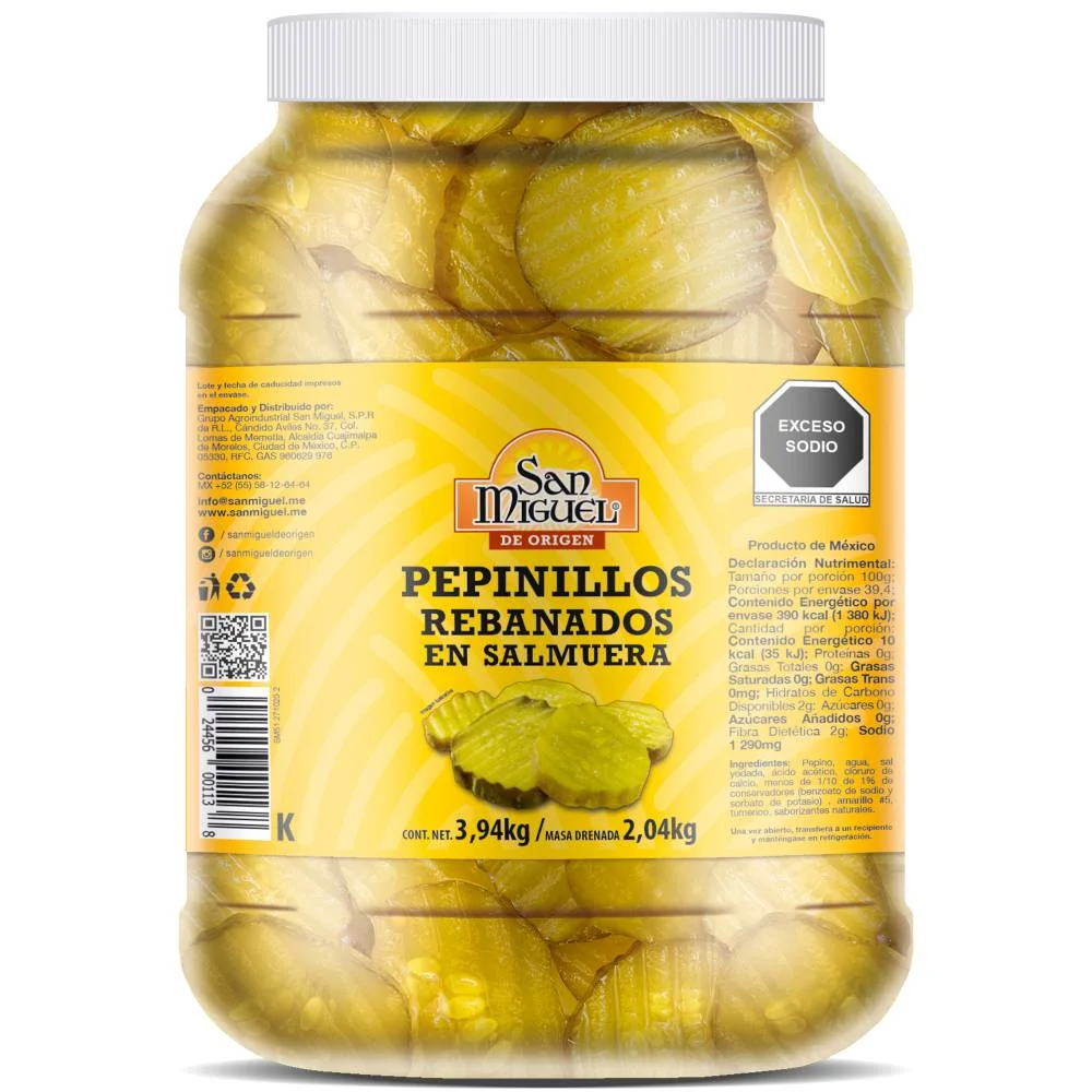Pepinillos rebanados en salmuera 3.94 kg, san miguel, pieza