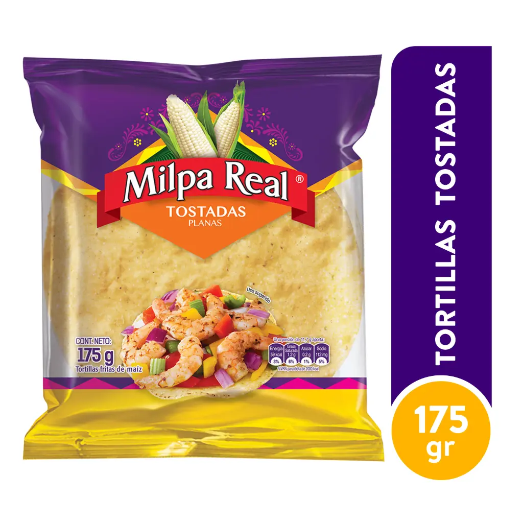 Tostadas planas 175 grs, milpa alta, pieza