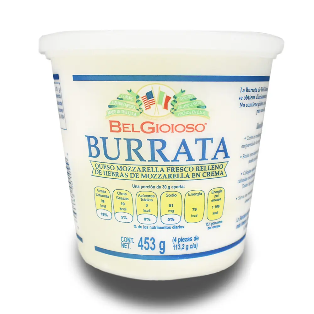 Queso burrata de 4 bolas, belgioioso, bote