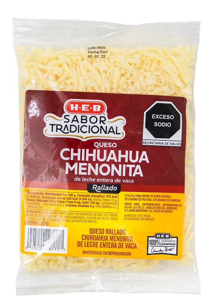 Queso chihuahua rallado, menonita, kilo