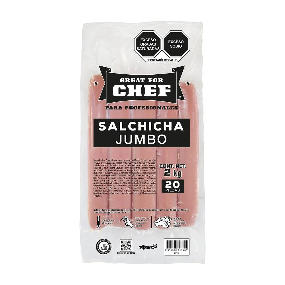 Salchichas jumbo 2 kg, chef, pieza