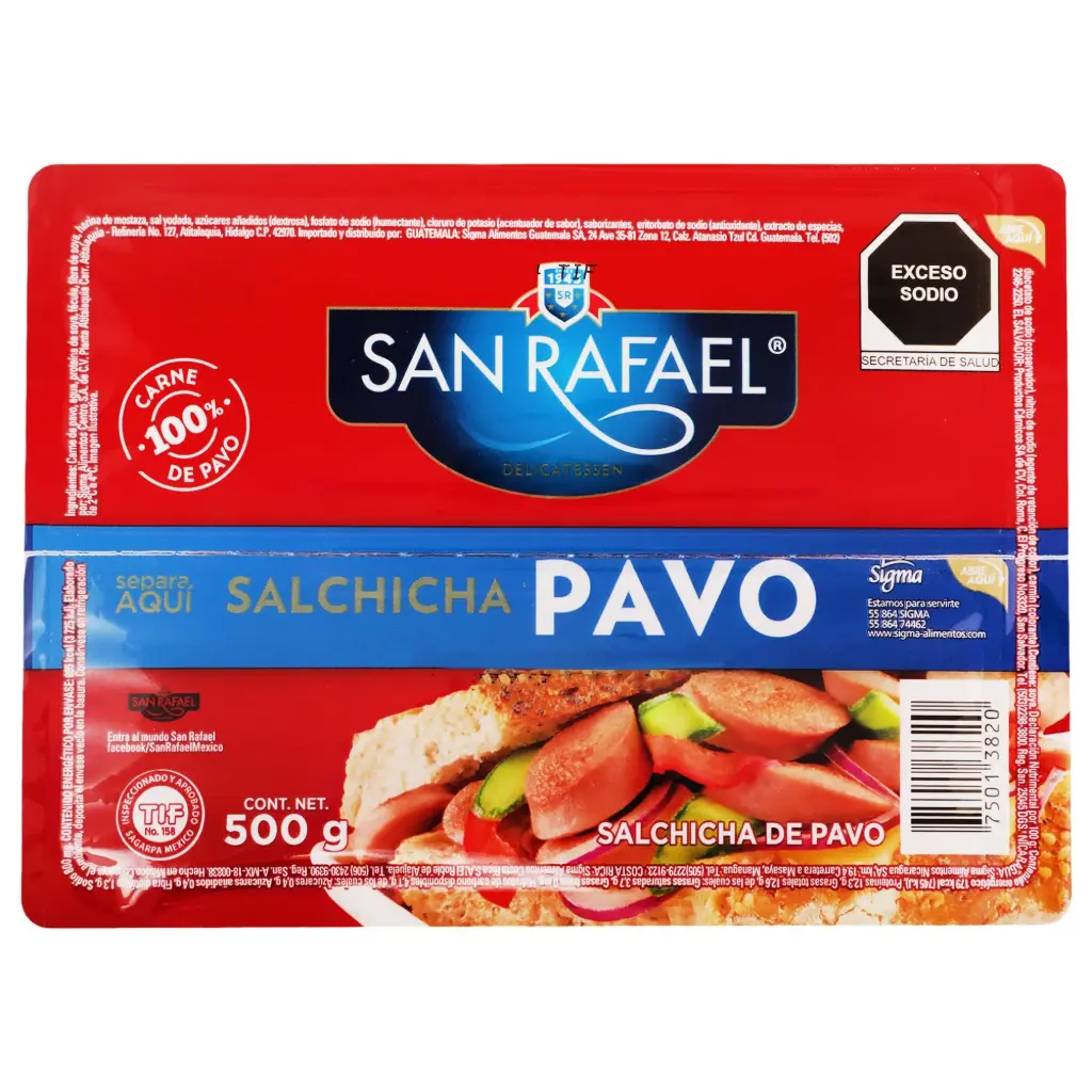 Salchichas de pavo de 500 gr, san rafael, paquete