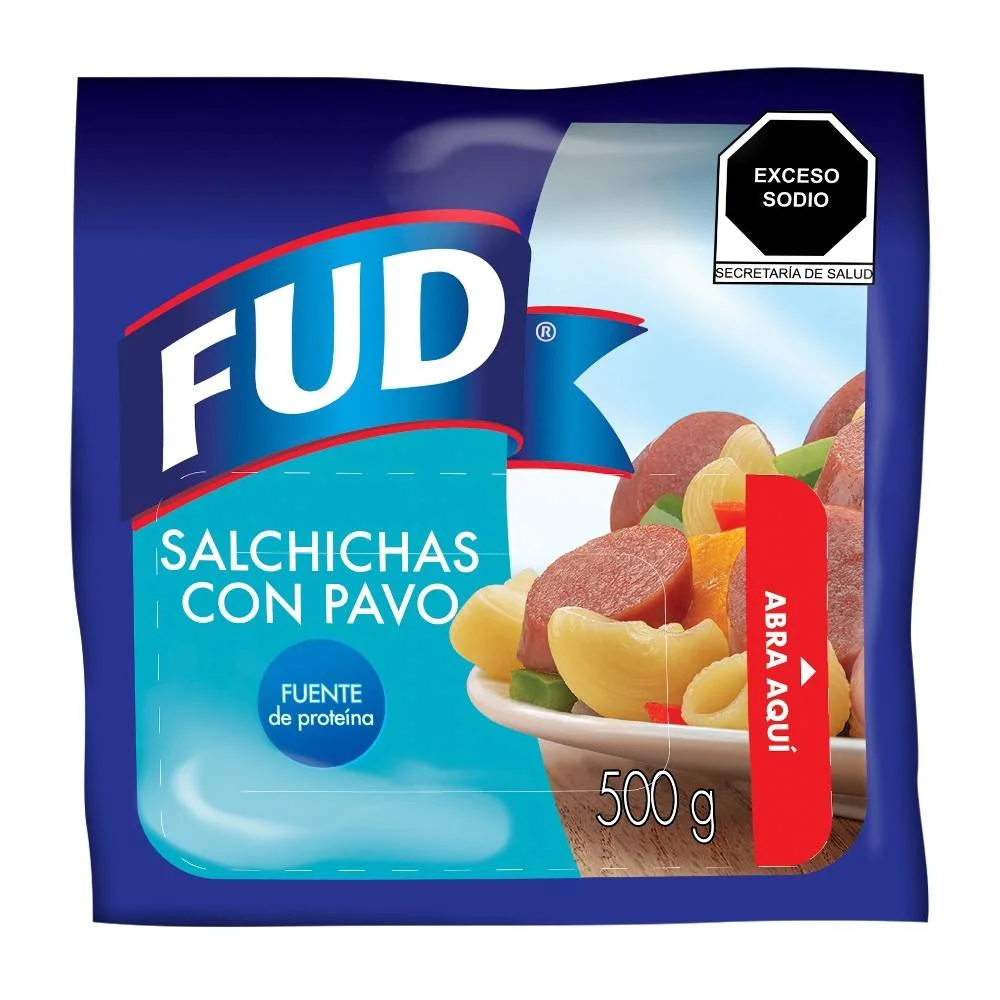 Salchichas de pavo 500 g, fud, paquete