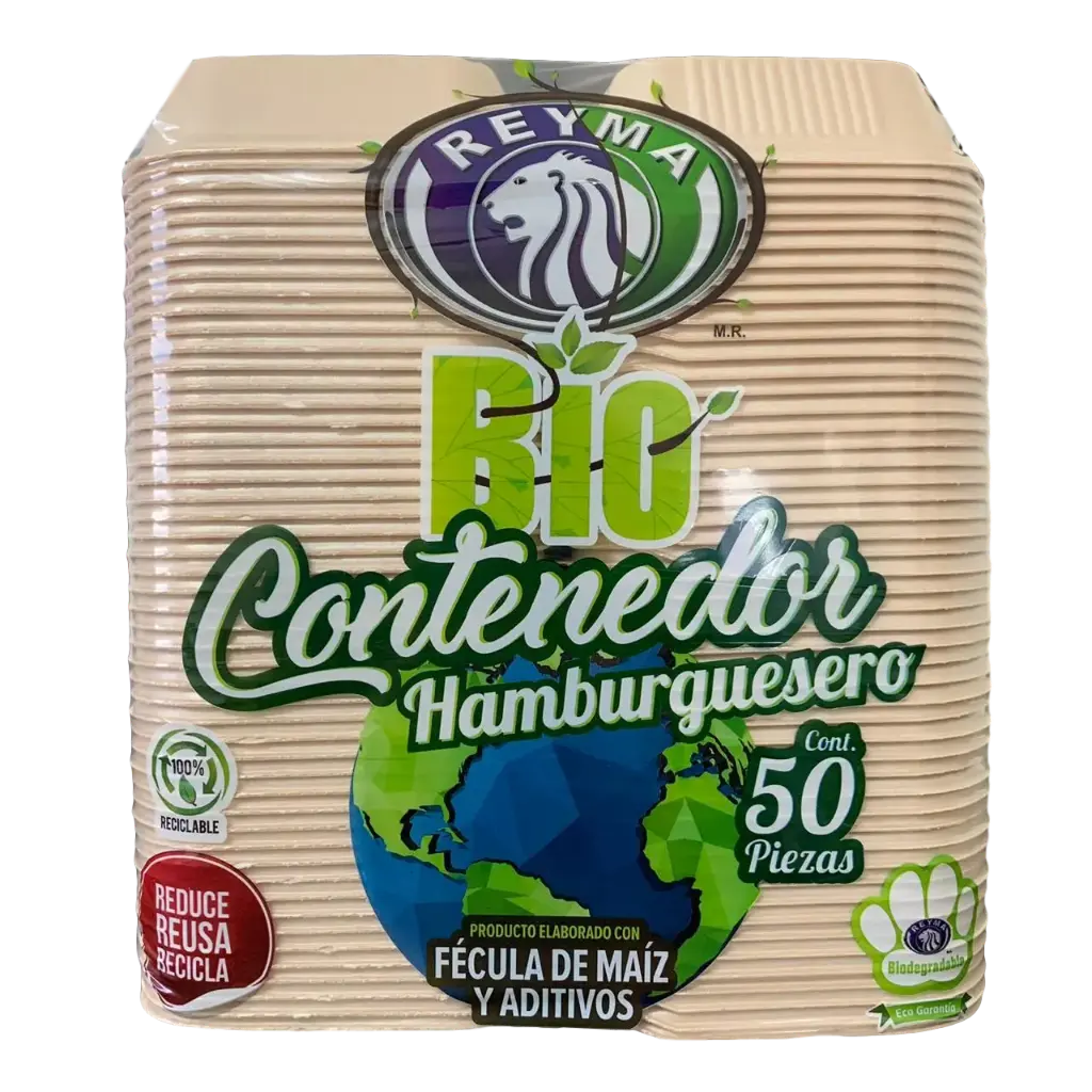 Contenedor biodegradable hamburguesero 50 pz, reyma, paquete
