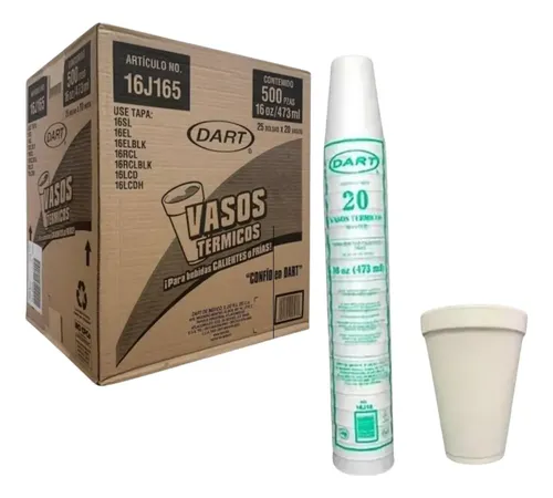 Vaso de unicel 16 onzas, 500 piezas, caja