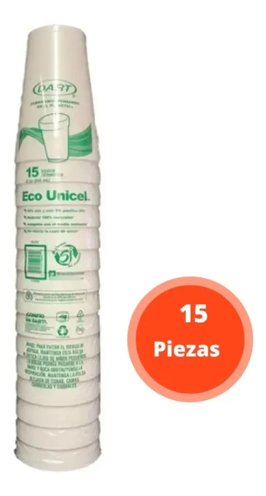 [1616] Vaso de unicel 15 piezas, dart, paquete