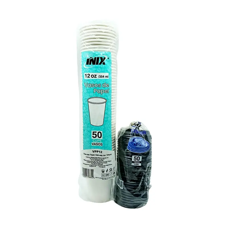 [1617] Vaso encerado blanco 12 oz, 50 piezas, paquete