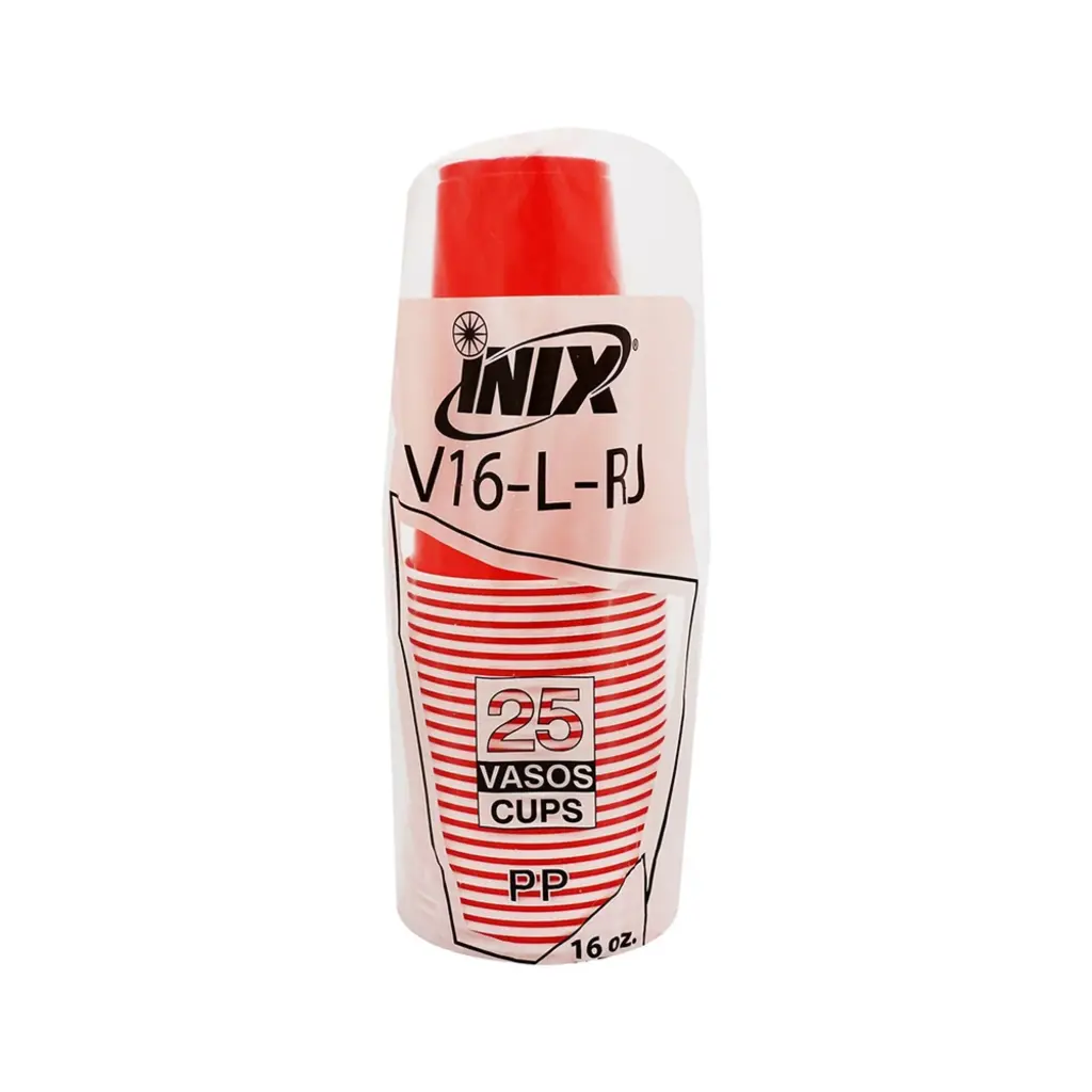 [1623] Vasos 16 onzas color rojo 25 piezas, inix, paquete