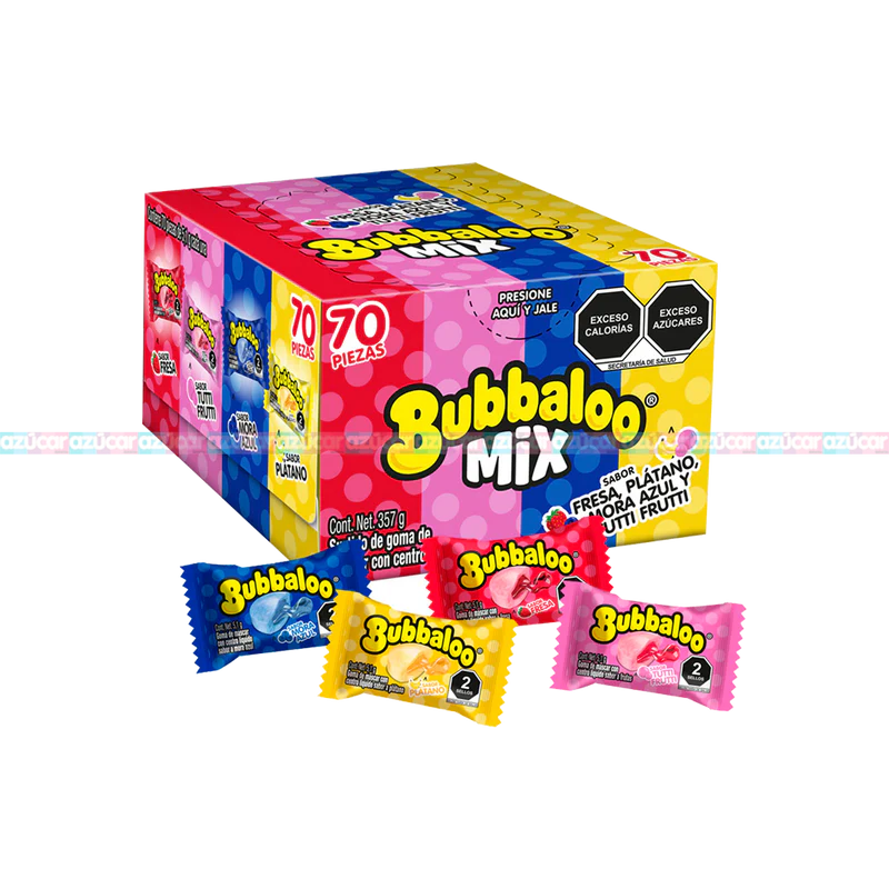 Chicle mix 70 pz, bubbaloo, caja