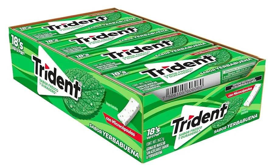 Chicle white yerbabuena 12 paquete, trident,caja