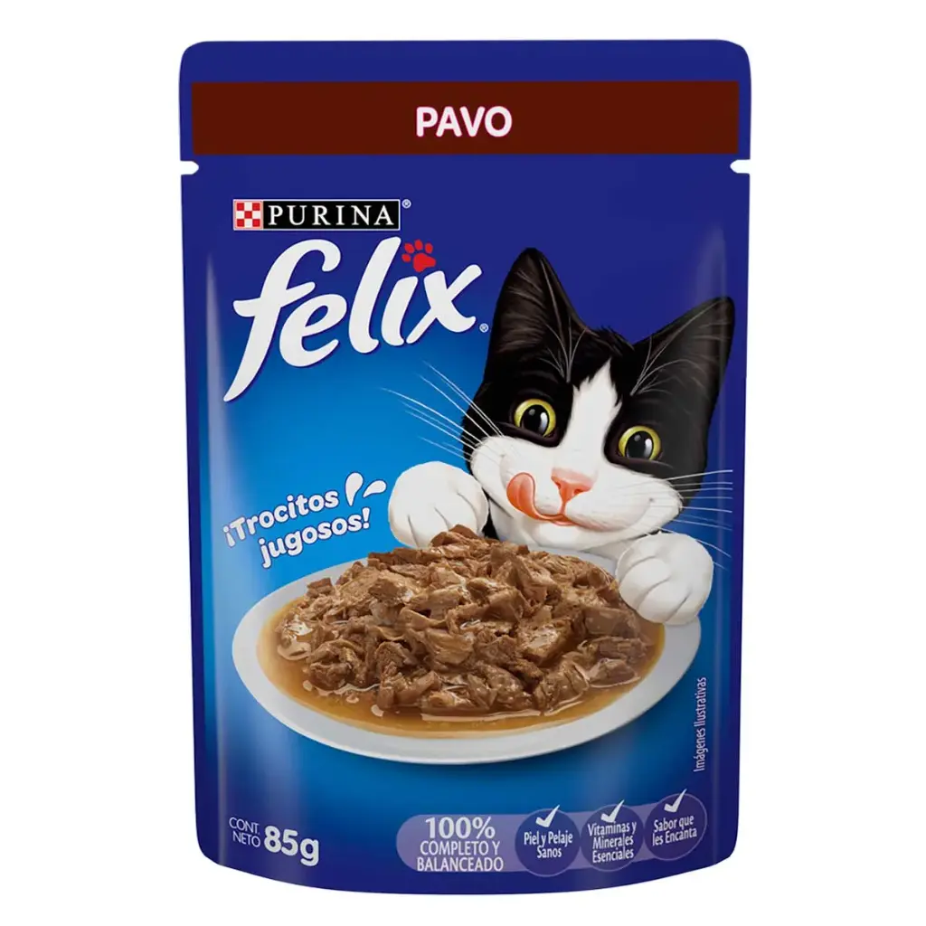 Alimento para gato felix de pavo 85g, purina, bolsa