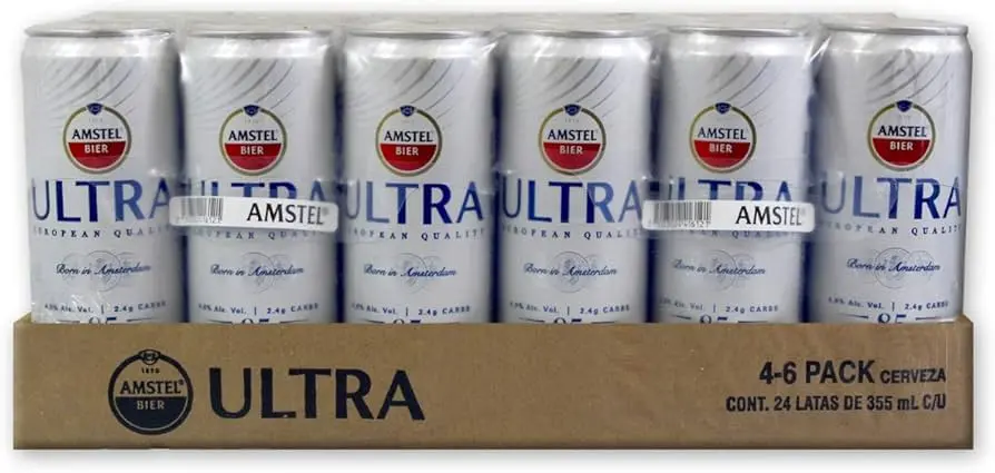 Cerveza de 355 ml 24 latas, amstel ultra, charola