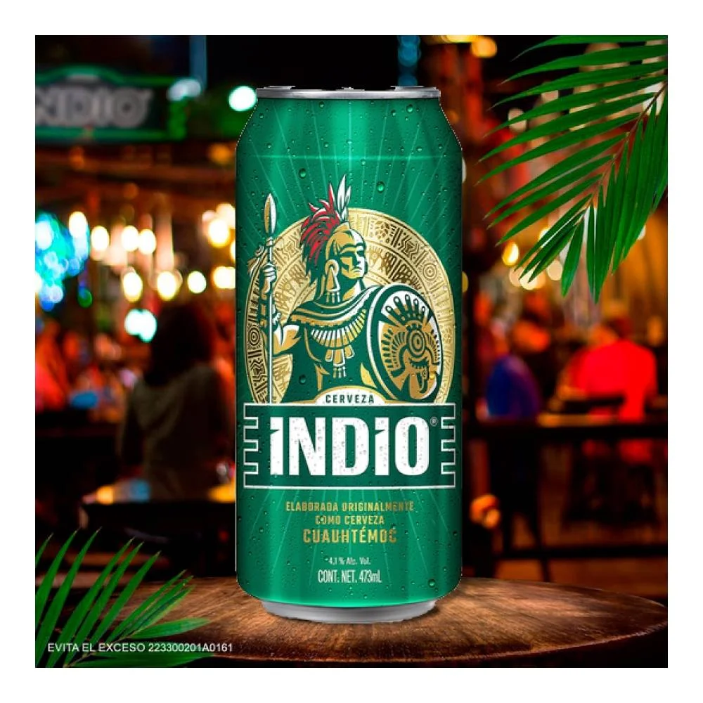 Cerveza laton 437ml 24pz, indio, charola