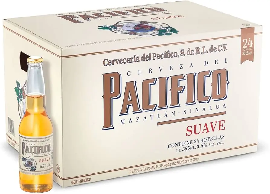 Cerveza media 355ml 24 pz, pacifico, caja