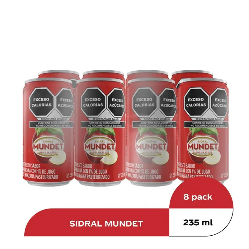 Sidral mundet 237 ml, 8 piezas, paquete