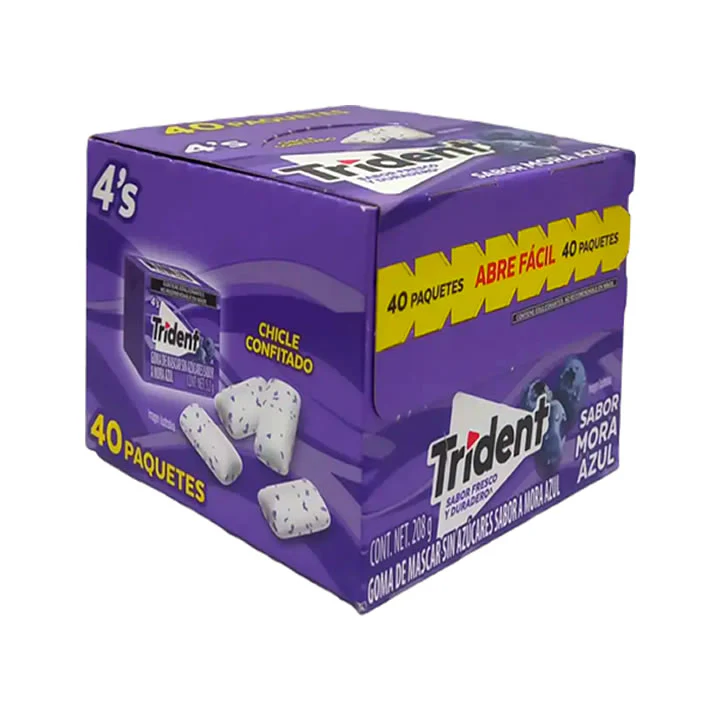 Chicle white mora azul 4s, Trident, pastillas, caja