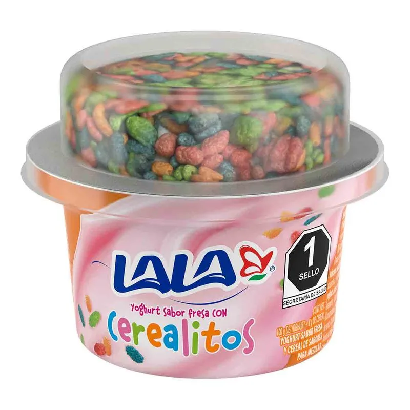 Yogurt sabor fresa con cereales de colores 100 gr, lala, pieza