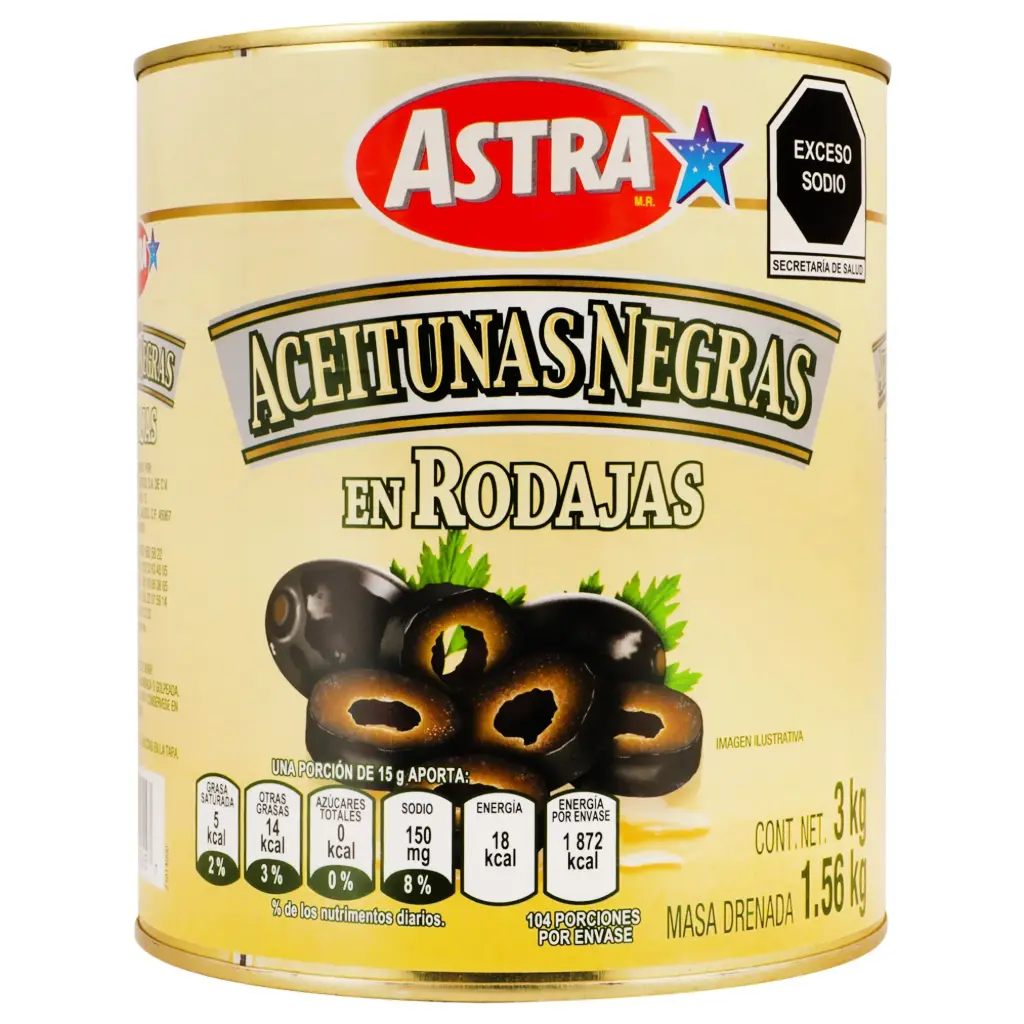 Aceituna negra rebanada, astra, 3 kg, pieza
