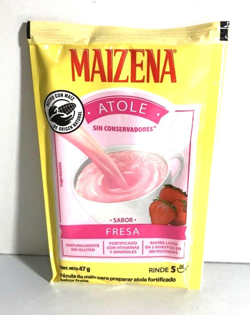atole sabor fresa 47 gr, maizena ,pz 