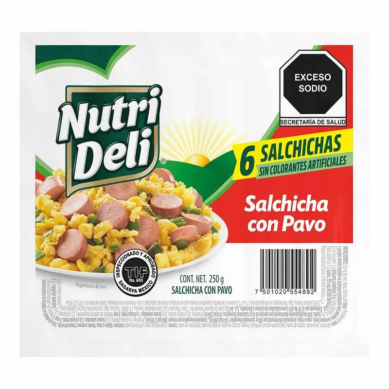 Salchicha de pavo 250 gr, nutri deli, pz 