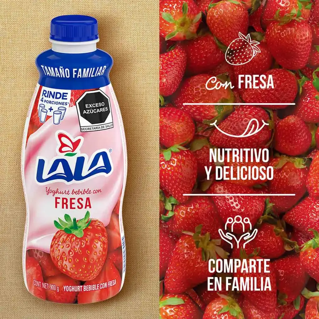 [334A] Yogurt bebible sabor fresa, lala, 900 gr, pieza