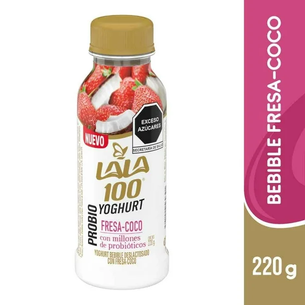 [335A] Yogurt bebible sabor fresa-coco, lala 100, 220 gr, pieza 