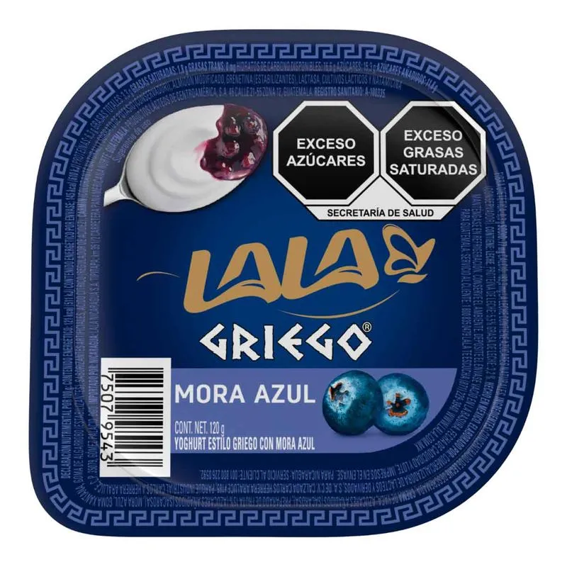 [338A] Yogurt griego sabor mora azul, lala, 120gr, pz 