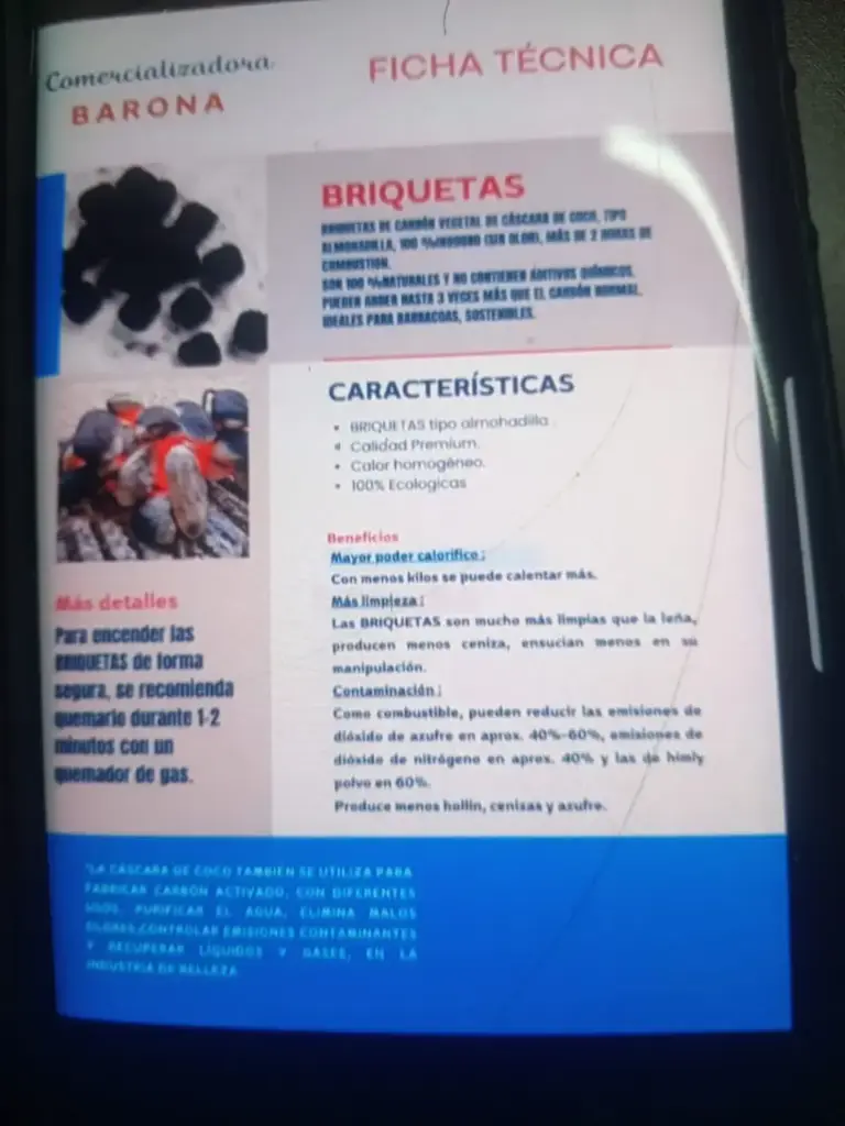 Carbon seco en broquetas, 10 kilos, costal (20 costales o mas)