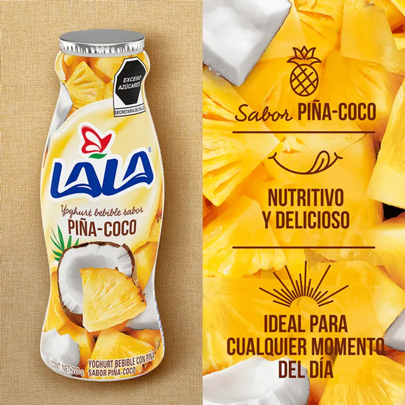 Yogurt bebible sabor piña-coco 220gr, lala, pz