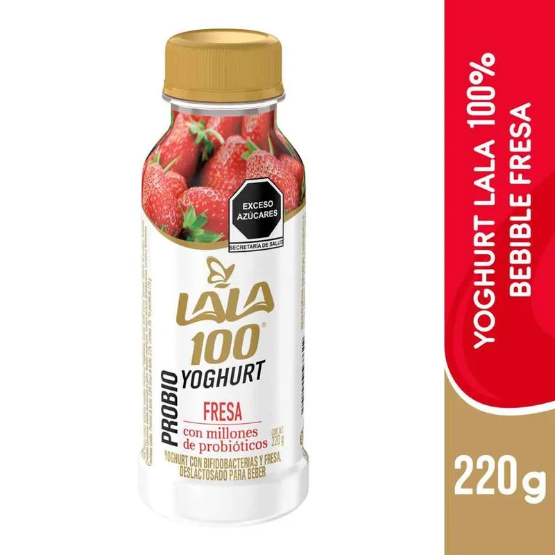 Yogurt bebible sabor fresa 220gr, lala 100, pieza