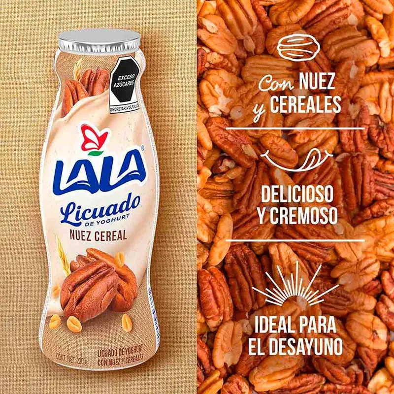 Yogurt licuado sabor nuez-cereal 220gr, lala, pz 