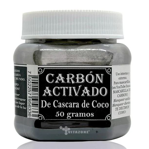 Carbon activado 50g, cascara de coco, pieza