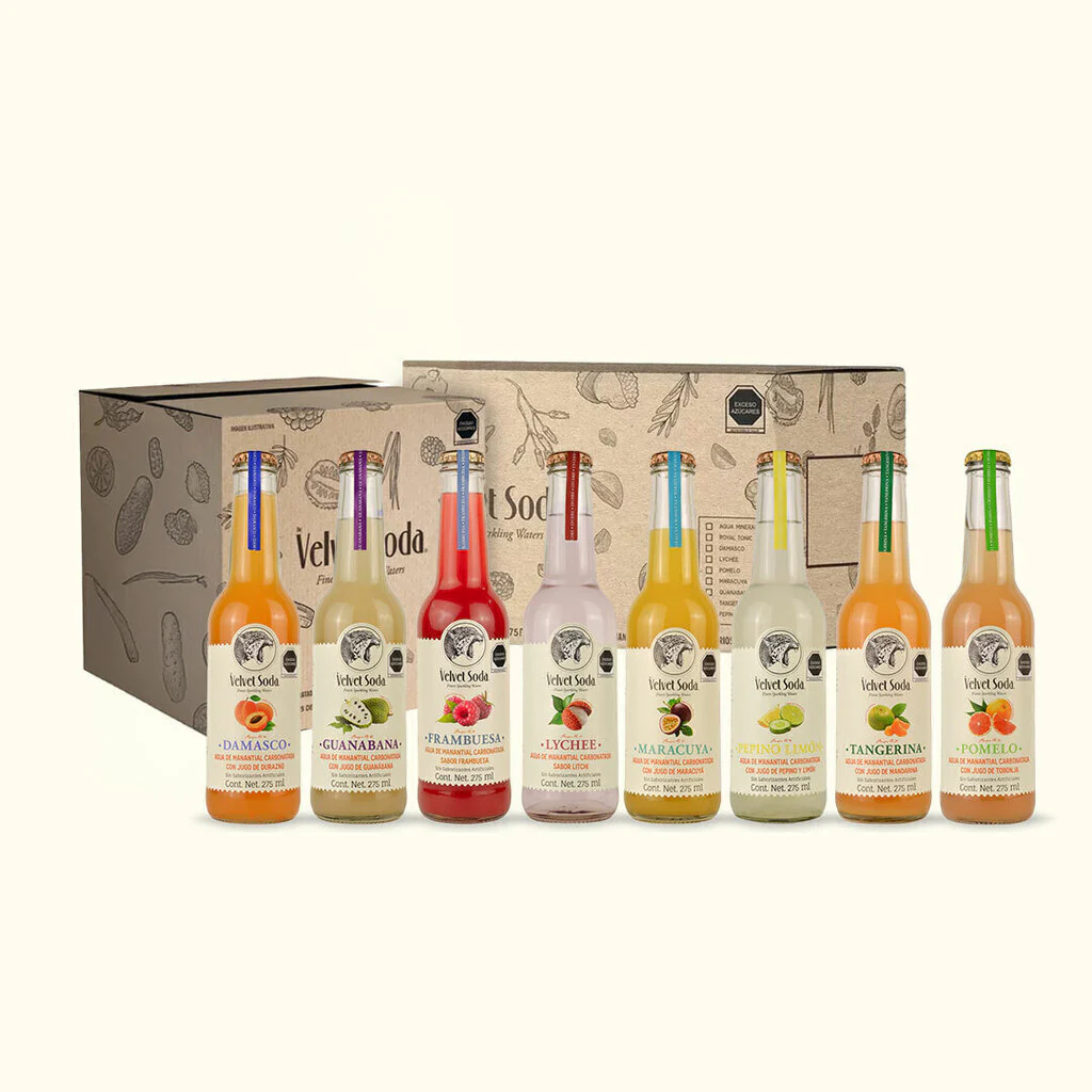 Bebida saborizada y carbonatada surtida de 275 ml 12 pz, velvet soda, caja