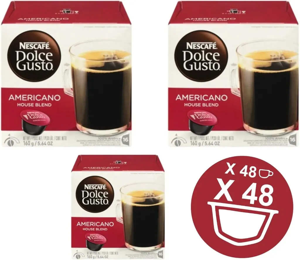 capsula de cafe americano de 48 piezas, dulce gusto, caja