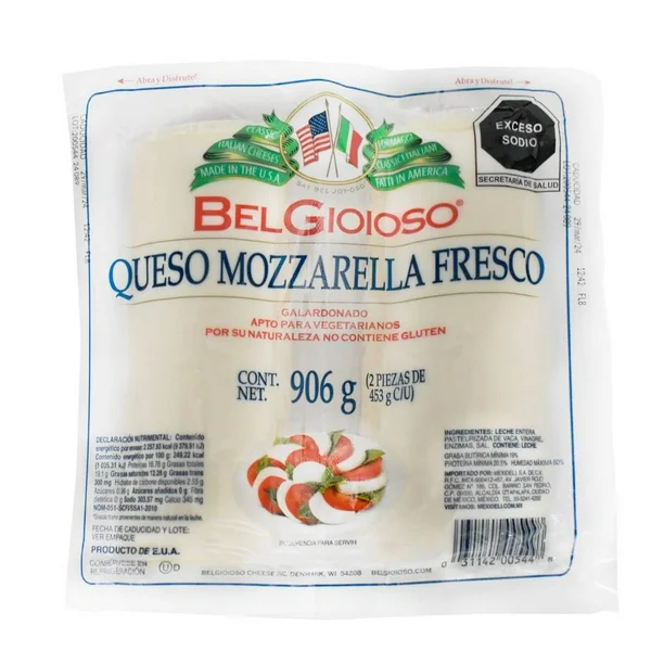 Queso mozzarella fresco de 906 gramos, belgioso, pieza