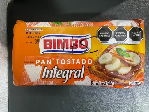 [803] Pan tostado integral 250 grs, bimbo, pieza