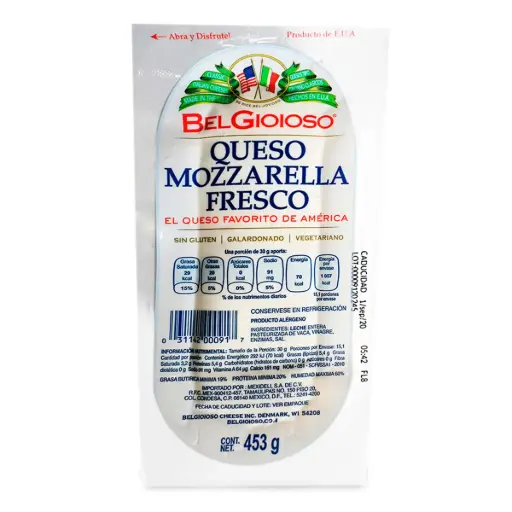 [1417] Queso mozzarella belgioso, 453gr, pieza